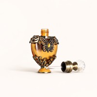 Flacons de parfum métalliques plats de 5 ml en forme de rose avec bouchon à vis, surface gravée, diffuseur à bâtonnets pour huiles essentielles # 59700/59701