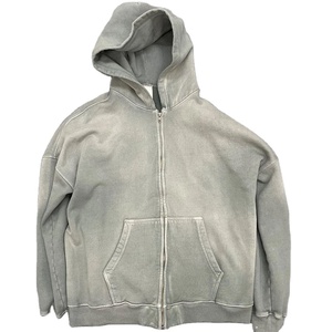 Sudadera con capucha de algodón 100% de alta calidad personalizada con cremallera de doble capa lavado con ácido y bolsillos desgastados bordados - Product Image 5
