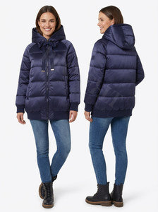 Customized <b>Red</b> Color <b>Hooded</b> Puffer Short Coats Winter Warm Quilted Coat Ribbed Cuff Zipper Padded Casual Outdoor <b>Jackets</b> Women's - Product Image 5