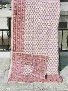 Double Sided Organic Hand <b>Block</b> Printed Cotton Quilts Aqua Colour <b>Print</b> Home Decor Stores Resale - Product Image 5