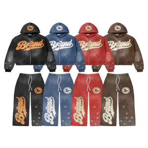 Conjunto de ropa deportiva personalizada de fabricante para hombre, Sudadera con capucha y diamantes de imitación de doble cintura, pantalones acampanados, conjuntos holgados de gran tamaño - Product Image 6