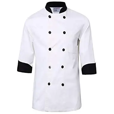 Custom Designs Print Breathable Work Uniform Hotel Staff Uniforms White Snap Executive Chef Jacket Coat Cap Trouser