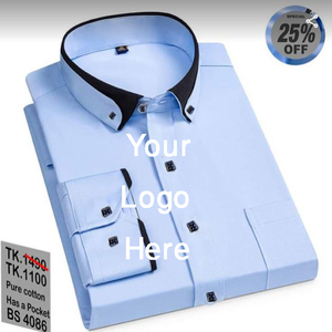 Chemise décontractée à manches longues 100% coton pour hommes avec logo personnalisé robe formelle d'automne à bas prix - Product Image 1