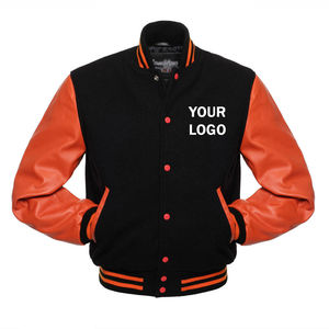 Veste de baseball brodée sur mesure OEM High Street pour hommes haute qualité col montant manches en cuir noir or universitaire hiver - Product Image 6