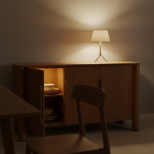 Buffet moderne en chêne massif avec pieds en colonne et 3 portes, résistant à l'eau, couleur naturelle - Product Image 6