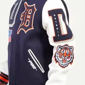 Varsity <b>Jacket</b> <b>Men's</b> Embroidered Letter Patch Design Navy <b>White</b> Cotton Polyester Zipper Front - Product Image 6