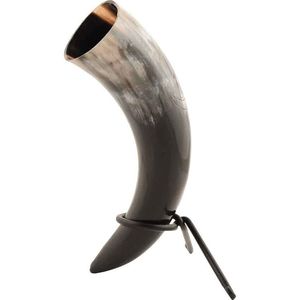 Corne de buffle naturelle à boire Viking antique sculptée avec support Corne à boire antique sculptée polie pour fête de Noël - Product Image 1