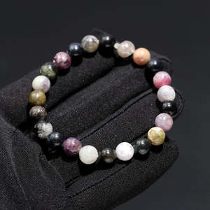 100% Natural Multi Tourmaline Stone 8mm Beaded <b>Bracelet</b> 7 Inches Ball Shape Pattern - Product Image 1