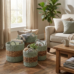 Natural Banana Bark Recycled <b>Plastic</b> Storage <b>Basket</b> Set Horizontal Band Arch Handle Pot Planter Organizer Setup Decor Pure Art - Product Image 4