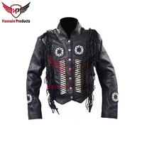 Veste de cowboy occidentale en cuir véritable Mode féminine avec perles et franges Vêtements de haute qualité fabriqués au Pakistan