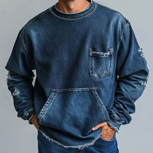 Haute qualité hommes hiver Denim veste à capuche épais coton lavé vêtements d'extérieur décontractés à manches longues bleu manteau personnalisé en gros - Product Image 2