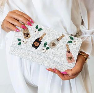 Bolso de mano cruzado con cuentas, para novia, color rosa y blanco, botella de champán - Product Image 3