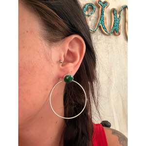 Navajo Malachite & Sterling <b>Silver</b> Drop Post <b>Dangle</b> <b>Earrings</b> - Product Image 2