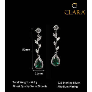 Clara Boucles d'oreilles pendantes Huggie en Argent Sterling 925, Zircon Platine, Moissanite, Diamant, Or Rose, motif Feuillage Vert et Pendentif Gland, pour Mariage, Fête, Cadeau - Product Image 6