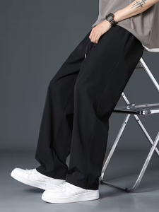 Lightweight Men's Pants Breathable Casual Pants Straight-Leg <b>Trousers</b> with Drawstring Waist Everyday Pants for Office Outings - Product Image 2