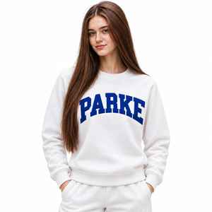 Custom <b>White</b> Drop Shoulder Sweatshirt Front Letter Parke Mock Neck Casual <b>Long</b> <b>Sleeve</b> Pullover Apparel - Product Image 1