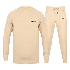 Wholesale Men's 100% Cotton Sweatsuits Solid Blank <b>Crewneck</b> Hoodie and Sweatpants OEM Training Jogging Wear Sets - Product Image 3