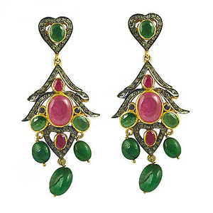"Gold-Plated <b>Emerald</b> Ruby Fashion <b>Drop</b> <b>Earrings</b> for Women" - Product Image 1