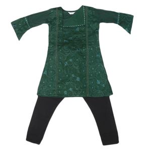 Traje de Algodón Bordado para Niñas, 2 Piezas - Verde - Product Image 1