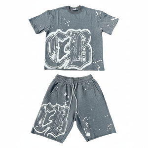Conjunto de Camiseta de Cuello Redondo Holgada y Pantalones Cortos con Cordón, Diseño Gráfico Personalizado, Estilo Urbano de Verano, Unisex, Venta al Por Mayor - Product Image 6