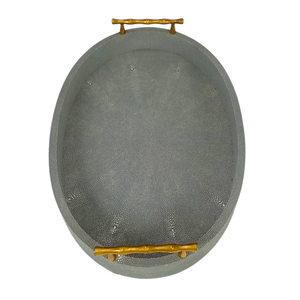 Bandejas para servir personalizadas Shagreen Faux Oval Almacenamiento Té/Bandejas para servir alimentos con asa - Product Image 1