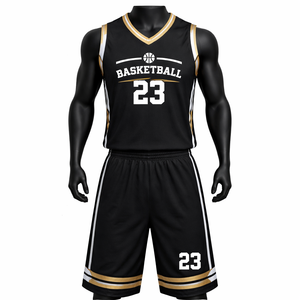 Ensemble de maillot et short de basket-ball personnalisé Noir Or Uniforme d'équipe Respirant Séchage rapide - Product Image 1