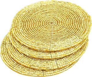 Golden Glass Beads <b>Table</b> <b>Coaster</b> Best for Parties and Other Functions Tableware Decorative Beast Design <b>Coaster</b> - Product Image 1