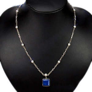 Collier élégant en argent et lapis-lazuli pour femme avec perles, bijoux élégants - Product Image 2
