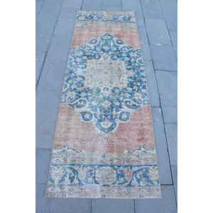 Vintage Rug, 2.7x7.8 ft <b>Runner</b> Rug, Blue <b>Red</b> Wool Rug - Product Image 1