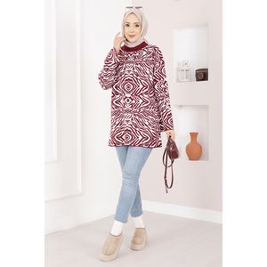 Suéter Casual con Estampado de Cebra, Estilo Kazak, Color Burdeos, Corto, con Estampado Animal para Otoño y Verano - Product Image 3