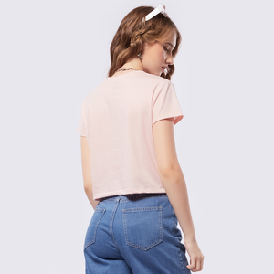 Index Apparel Women's Pink Crop <b>Top</b> Short Sleeve Crew Neck Printed Casual T-Shirt Spring Summer Wear - Product Image 4