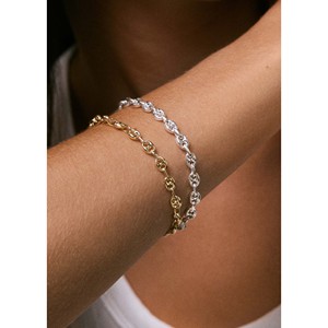Bracelet chaîne marinée petite maille gonflée en or 14K 18K plaqué or rose, orné de diamants et de perles, style religieux, ancre, idéal pour cadeaux - Product Image 2