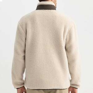 Sweat à capuche en laine sherpa pour homme, col montant, veste longue d'hiver, haut élégant, tendance, style streetwear - Product Image 3