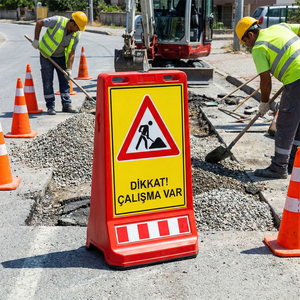 Señal de Advertencia Plegable de PVC de 90 cm para Seguridad Vial - Trabajo en Curso - Product Image 1