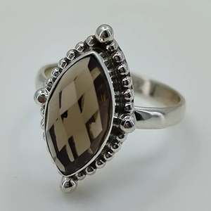 925 Sterling Silver Boho-Inspired Handmade <b>Ring</b> with Smoky <b>Quartz</b> Marquise Number Shape Perfect November Birthstone Gift for Her - Product Image 6