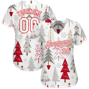 Festivo impreso logotipo personalizado diseño gris blanco-rojo Navidad 3D auténtico béisbol Jersey para la venta - Product Image 2