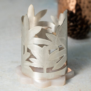 <b>Silver</b> Brass Sculpture Holding Tealight Candle Holder Geometric Floral Cutwork Patterns for Christmas Home Decoration Ambient - Product Image 5