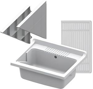Mongardi White L45xW50xH24cm Wall-Mounted Bathroom <b>Sink</b> with PP Resin <b>Brackets</b> Drain Fixing Kit Includes Washboard Made in Italy - Product Image 2
