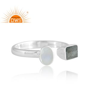 Superventas 925 Sterling Selling Natural Rainbow Moon & Labradorite Anillo de piedras preciosas Joyería personalizada para mujeres Regalo para ella - Product Image 4
