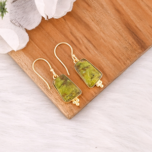 Pendientes de Moda con Baño de Oro Amarillo y Ópalo Verde, Estilo Boho, Joyería Popular al por Mayor - Product Image 2