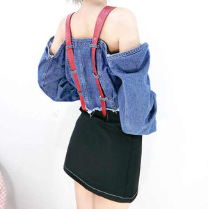 Dernier modèle de vente en gros de vestes femme à épaules dénudées mode veste en jean sexy à manches longues pour dames - Product Image 4