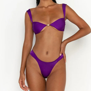 Bikinis de luxe personnalisés de couleur rouge à encolure dégagée maillots de bain 2 pièces sexy en tissu recyclé pour femmes - Product Image 5