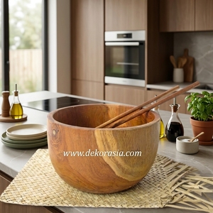 Bol rond en teck écologique vintage de 6,7 pouces de diamètre, ensemble de vaisselle pour la maison - Product Image 5