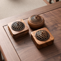 Brûleur d'encens artisanal en bois d'acacia avec gravure zen, forme ronde creuse, pour décoration religieuse et murale en bois