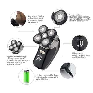 Kit de Afeitado Eléctrico Recargable por USB para Hombre, Afeitadora Rotativa para Cabeza Húmeda/Seca, Triple Cuchilla, IPX7, Lavable, Repuesto para Cuerpo - Product Image 6