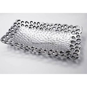 Textura martillada Forma redonda Plata Brillante Pulido Heavy Duty Metal Chapado en oro Diseñador de lujo Bandeja de servicio en un precio impresionante - Product Image 5