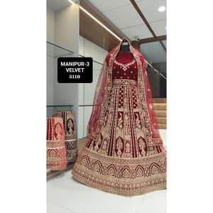 Lourd Kurti Lehenga Choli Style Indien Velours Broderie De Mariée Lehenga Avec Peplum Blouse De L'Inde - Product Image 6