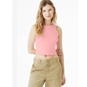 B+C Attractive Solid Red Blend 1019 WOMEN'S MICRO RIB RACER Cropped TANK Top Breathable Cropped tank Top Women's Crop Top - Product Image 4