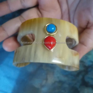 Wholesale Ox Horn Cuff <b>Bracelet</b> with <b>Rainbow</b> Pearls & Beads Unique Statement Jewelry for Ladies Cuff Bangles by FWE - Product Image 2