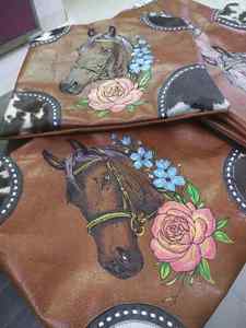 By Arctician's Horse Head & Blossom Flowers Hair on <b>Corner</b> with Rawhide Laces Square <b>Cushion</b> Covers Wholesale Leather Pillow - Product Image 5